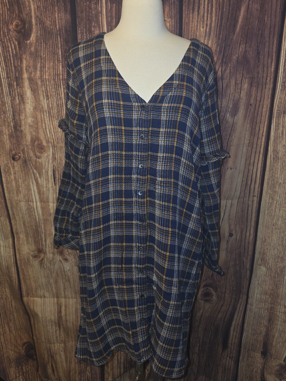 Madewell Ruffle Shirt Dress Size M Plaid - Picture 3 of 10